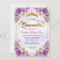 Quinceañera, Coroa Dourada Roxa Floral