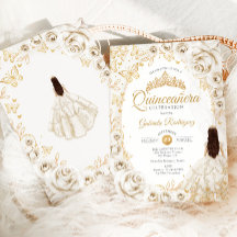 Quinceanera Creme Dourado Floral