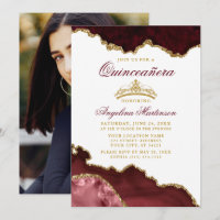 Quinceanera Crown Burgundy Foto Dourada Marble