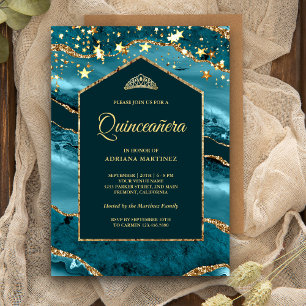 Convites Quinceanera da Arca Marble do Agato Dourado Teal
