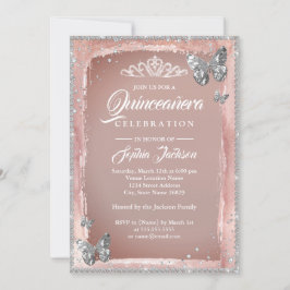 Convites Quinceanera da Borboleta de Prata Dourada rosa