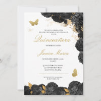 Quinceañera da Borboleta Floral Preta e Dourada