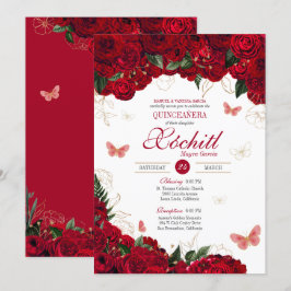 Convites Quinceanera da Borboleta Floral Vermelha e Dourada