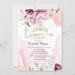 Convites Quinceañera da Coroa Rosa Violeta Chic