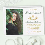 Convites Quinceanera da Dourada Coroa Verde Elegante modern<br><div class="desc">Convite Elegante Moderno para Quinceanera com Coroa Dourada e Foto - Verde</div>