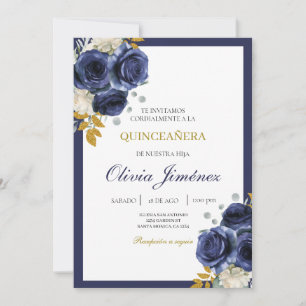 Convites quinceañera da flor azul marinho