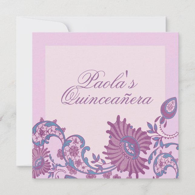 Convites Quinceañera Da Flor Roxo E Azul (Frente)