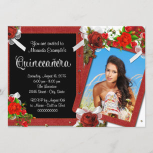 Convites Quinceanera da Foto rosa vermelha