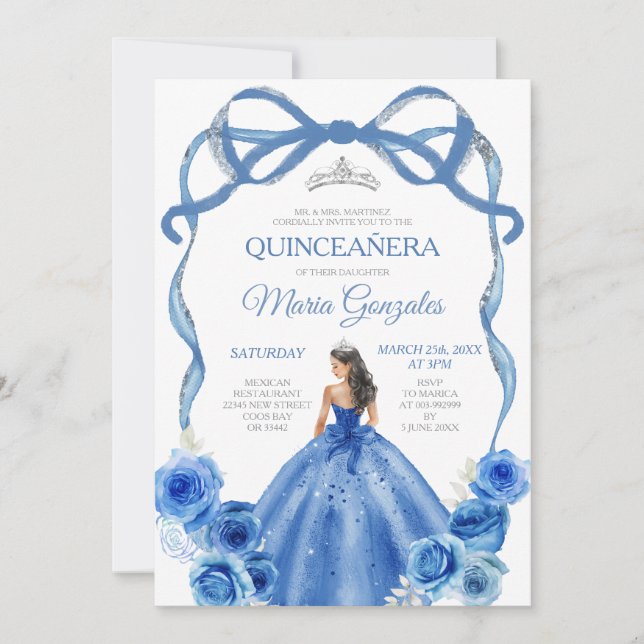 Convites Quinceañera da Princesa Arco Real Silver Crown (Frente)