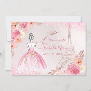 Convites Quinceanera da Torre Eiffel Dourada PixDezines
