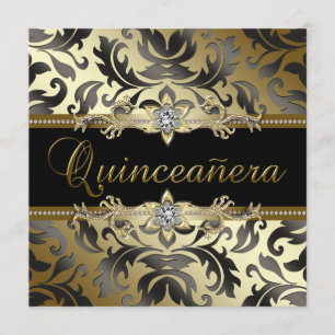 Convites Quinceanera Damasco Ouro Preto