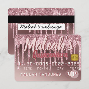 Convites Quinceañera Dark Rosa Dourado e Colírio Rosa