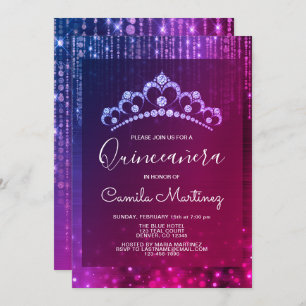 Convites Quinceanera de 15 roxo com Tiara