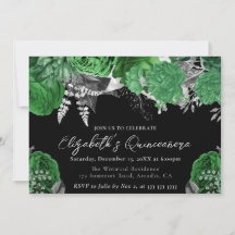 Quinceanera de Aquarela com Rosas Verdes e Prata