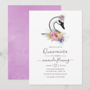 Convites Quinceañera de Cisne Floral em Aquarela