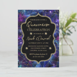 Convites Quinceanera de cristal de meia-noite roxa e azul