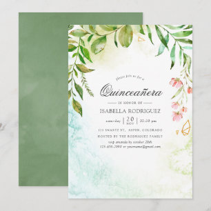 Convites Quinceañera de cristal geométrico com aguarela ver