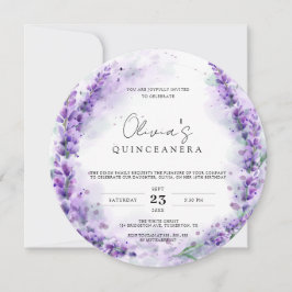 Convites Quinceanera de Foto Moderna com Aquarela Lavanda C