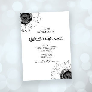 Convites Quinceanera de girassol preto e branco
