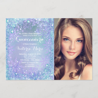 Convites Quinceanera de Inverno Congelado Roxo Verde-azulad