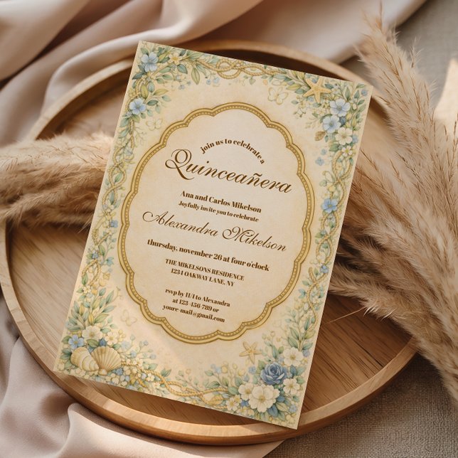 Convites Quinceañera de Jardim Costeiro Vintage (Criador carregado)