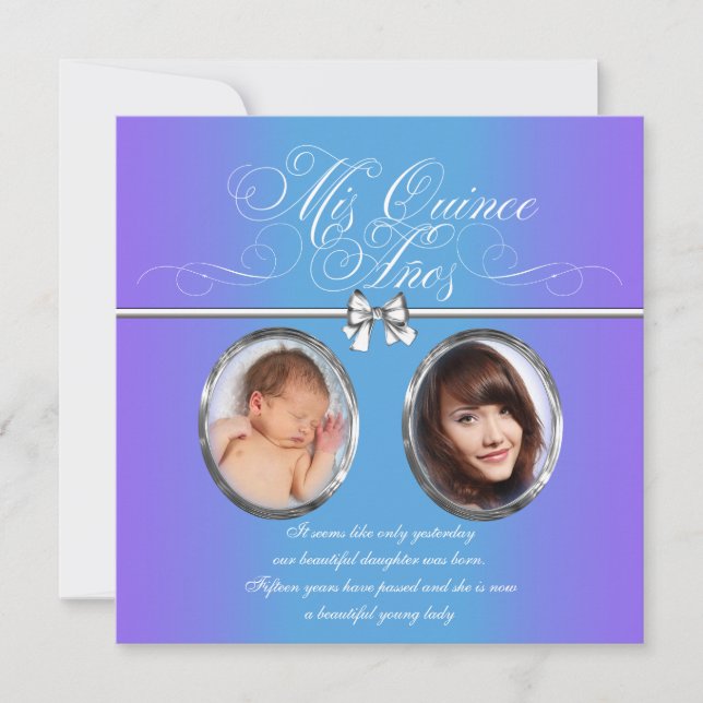 Convites Quinceanera de lavanda e azul-lacrimogêneo (Frente)