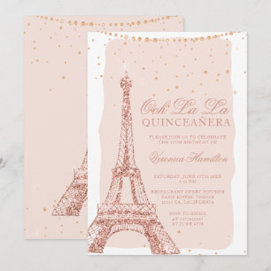 Convites Quinceanera de rosa de torre Eiffel