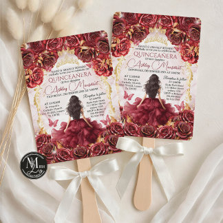 Convites Quinceañera de Rosas Florais Vermelhas da Borgonha