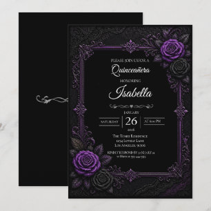 Convites Quinceañera de rosas roxas vintage
