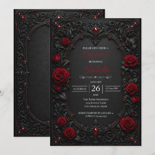 Convites Quinceañera de rosas vermelhas góticas