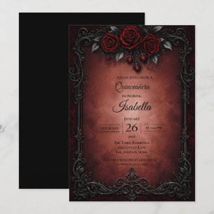 Convites Quinceañera de rosas vermelhas góticas