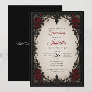 Convites Quinceañera de rosas vermelhas vintage