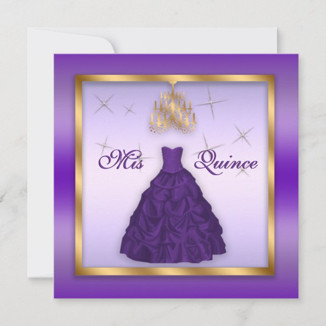 Convites Quinceanera De Roxo Lavanda Dourada (Frente)