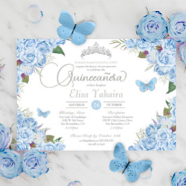 Convites Quinceanera de Tiara Butterfly Azul-Claro
