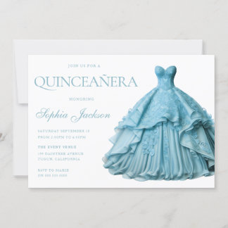 Convites Quinceanera De Vestido Azul Encantado
