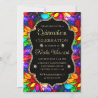Quinceanera de Vidro Manchado Multicolor e Dourado