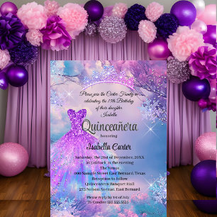 Convites Quinceanera Décimo quinto Cinderela Roxo Azul Turq