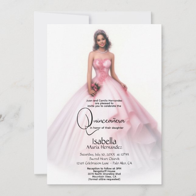 Convites Quinceañera | Delicado, Rosa, Quince Años (Frente)
