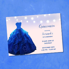 Convites Quinceanera Denim Azul Rosa Luzes de Corda
