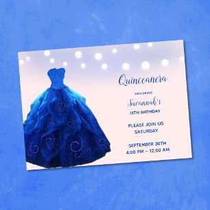 Convites Quinceanera Denim Azul Rosa Luzes de Corda