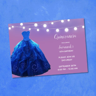 Convites Quinceanera Denim Blue Lavanda String Lights