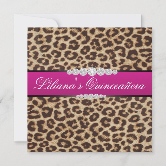 Convites Quinceanera-do-leopardo-rosa-quente (Frente)
