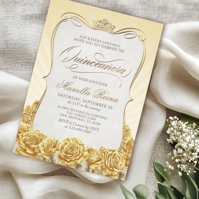 Convites Quinceañera Dourada amarela (Criador carregado)