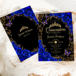 Convites Quinceanera Dourada Azul