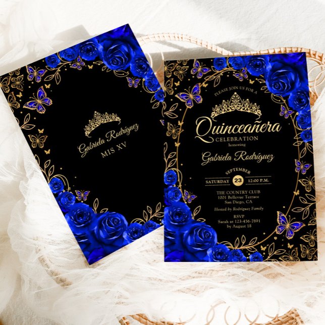 Convites Quinceanera Dourada Azul (Criador carregado)