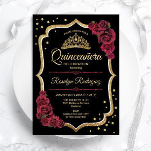 Convites Quinceanera - Dourada Borgonha Negra
