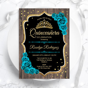 Convites Quinceanera Dourada de madeira russa