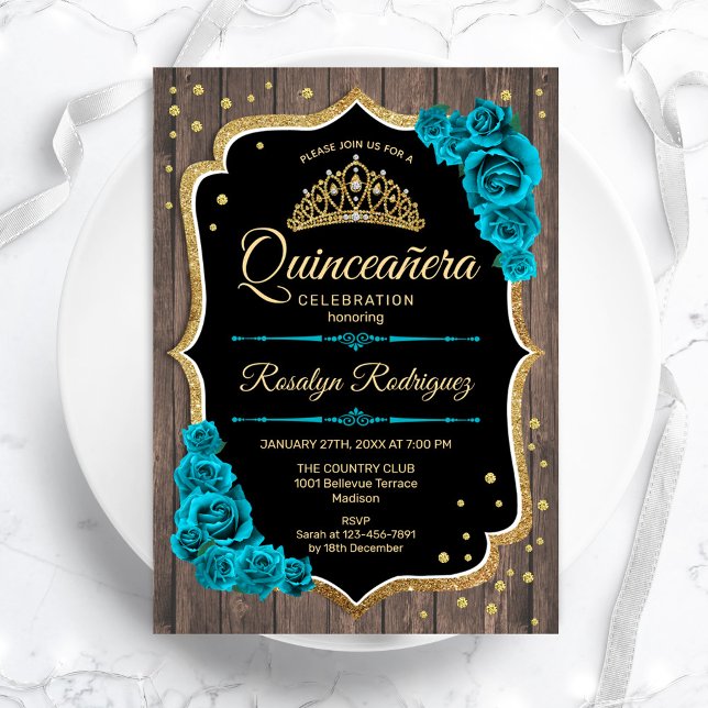 Convites Quinceanera Dourada de madeira russa (Criador carregado)