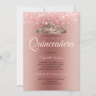 Convites Quinceanera Dourada de Rosa de metal com escova mo
