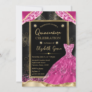 Convites Quinceanera, Dourada e cor-de-rosa